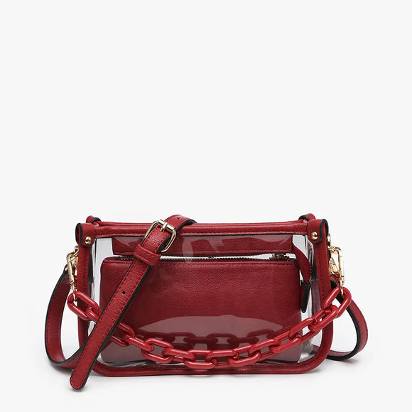 J&C Clear Crimson Chain Crossbody