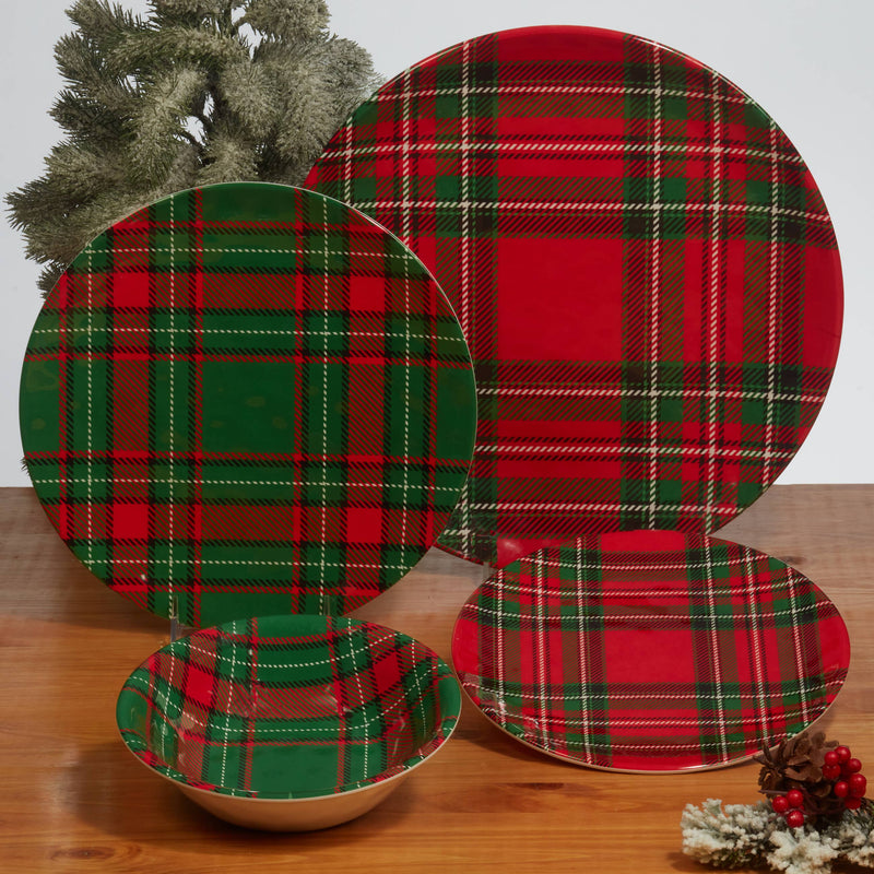 Christmas Plaid Melamine Salad Plate 9in