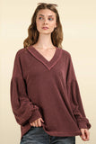 NJ  Otto Ribbed V-Neck Knit Top: OATMEAL