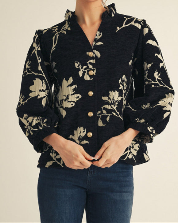 JD Black Floral Jacquard