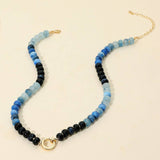 Metal Clasp Accent Gradient Beaded Necklace: Gold Multi