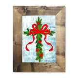 Christmas Berry Cross with Red Bow Framed Art: 8" x 10"