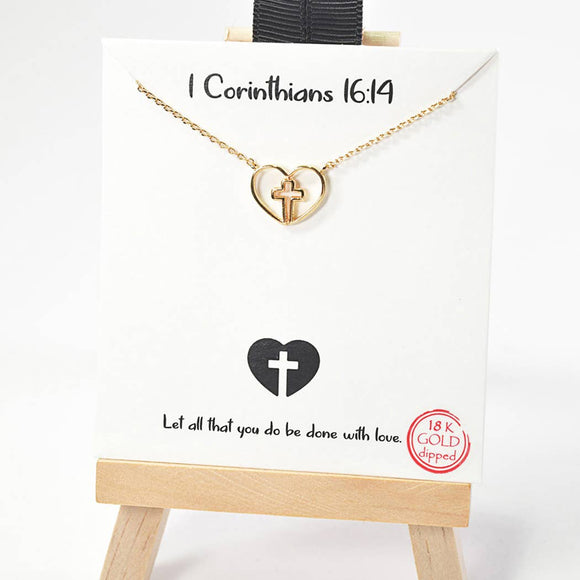 Corinthians 16 4 heart cross necklace: Gold / ONE SIZE
