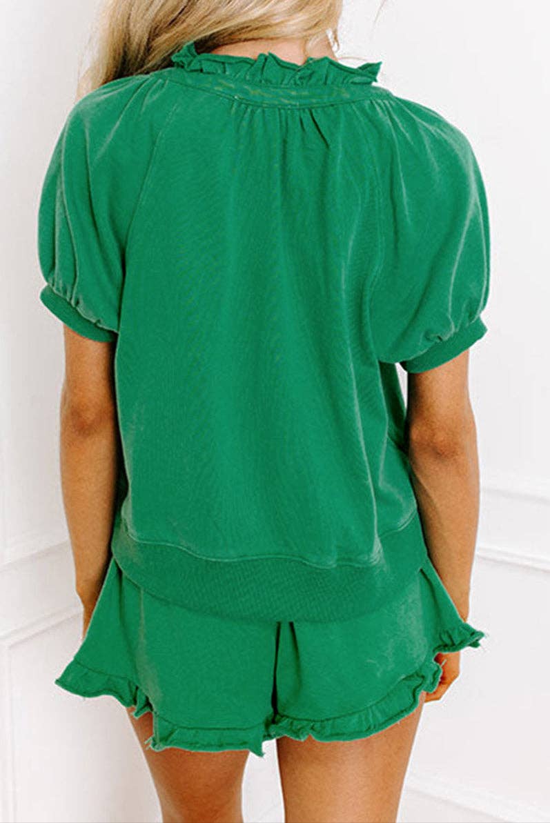 Solid Puff Sl Skorts Set Pink