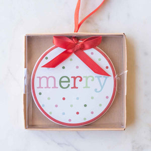 Merry Polka Dot Ornament   4"