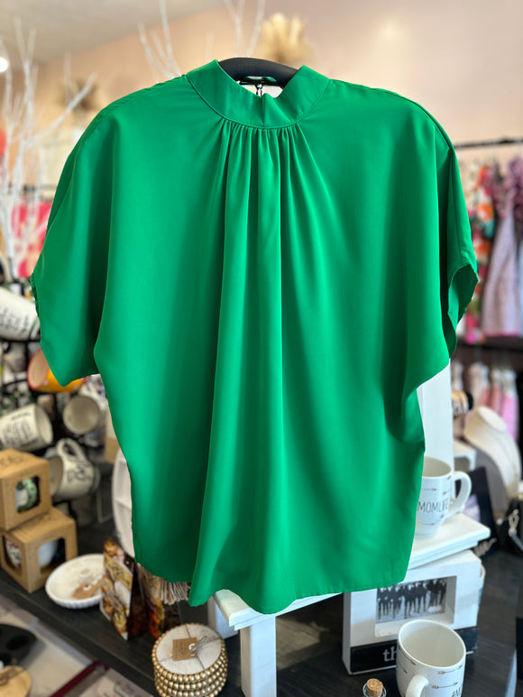 LS Green Batwing Mock Top