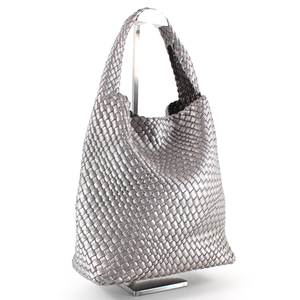 Woven Hobo Bag w/Cosmetic Pouch Pewter