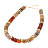 Chunky Resin Disc Beaded Necklace: Brown,Gold,Light