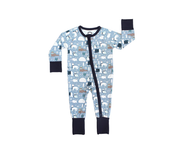 Polar Pals Winter Bamboo Convertible Baby Pajamas Sleepwear: Blue/Multi / 0-3M
