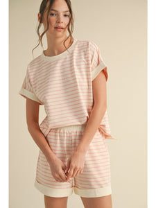 JD Pink Striped Short Set