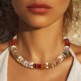 Chunky Resin Disc Beaded Necklace: Brown,Gold,Light