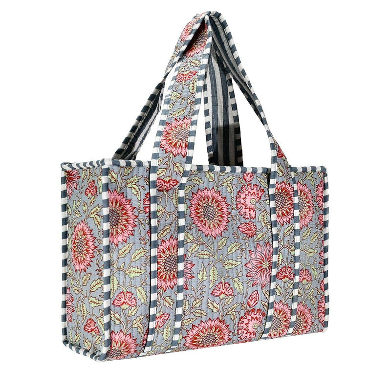 Cotton Block Print Tote Bag- Small & Large: Small