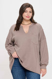PATCHWORK SPLIT NECK KNIT TOP