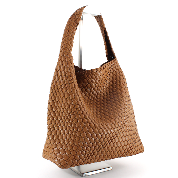 Woven Hobo Bag w/Cosmetic Pouch Brown