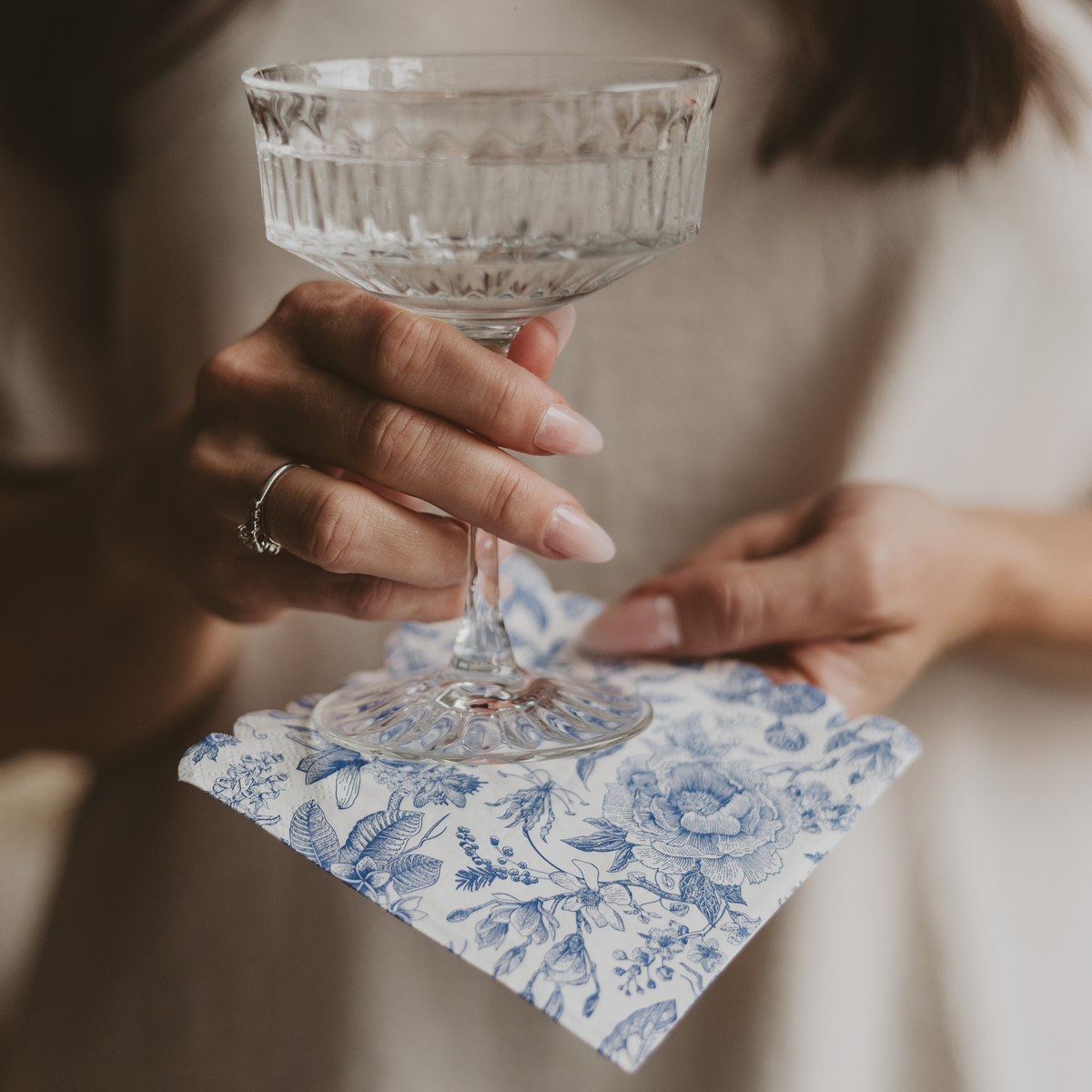 Blue Delft Foil Heart Cocktail Napkins