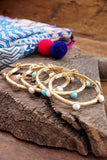 Jeweled Golden Bangle with semi precious stone dots: Turquoise - Shiny Gold