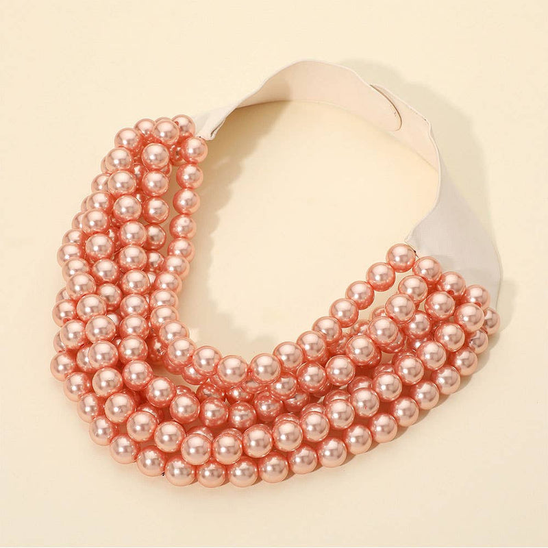 Multi Layered Pearl Beaded Collar Magnetic Necklace: Cream
