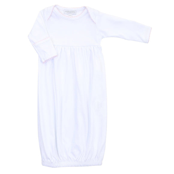 Solid Essentials White Pink Gown: Newborn