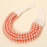Multi Layered Pearl Beaded Collar Magnetic Necklace: Cream
