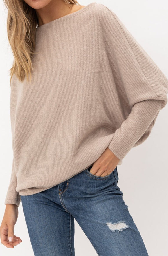 Taupe Off Shoulder High Low Top