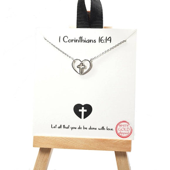 Corinthians 16 4 heart cross necklace: Silver / ONE SIZE