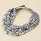 Marbled Faceted Ball Beaded Multi Layered Faux Leather Magnetic Necklace: Gray,Light