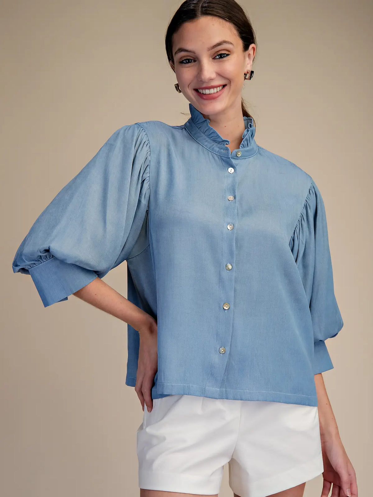 Glam Ruffle Neck Puff Sleeve