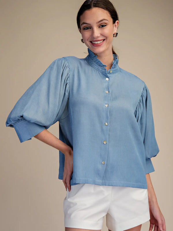 Glam Ruffle Neck Puff Sleeve