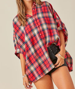 DM Button Down Plaid Oversized Top