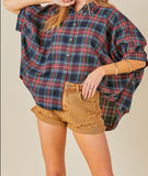 DM Button Down Plaid Oversized Top