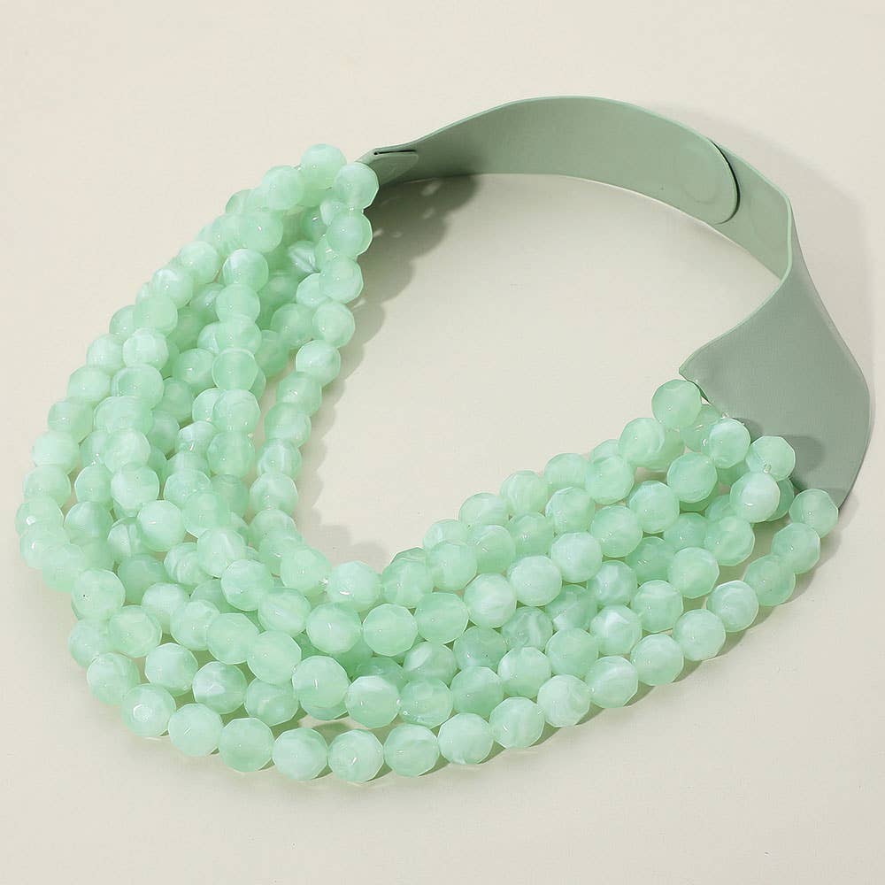 Marbled Faceted Ball Beaded Multi Layered Faux Leather Magnetic Necklace: Gray,Light