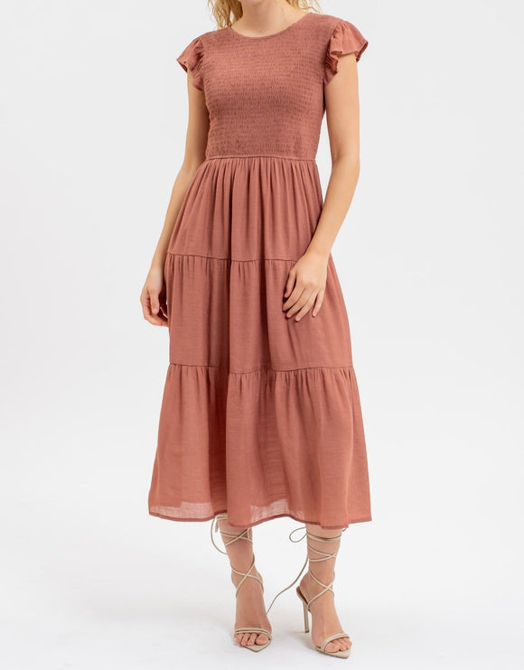 BP Smocked Tiered Midi Dress