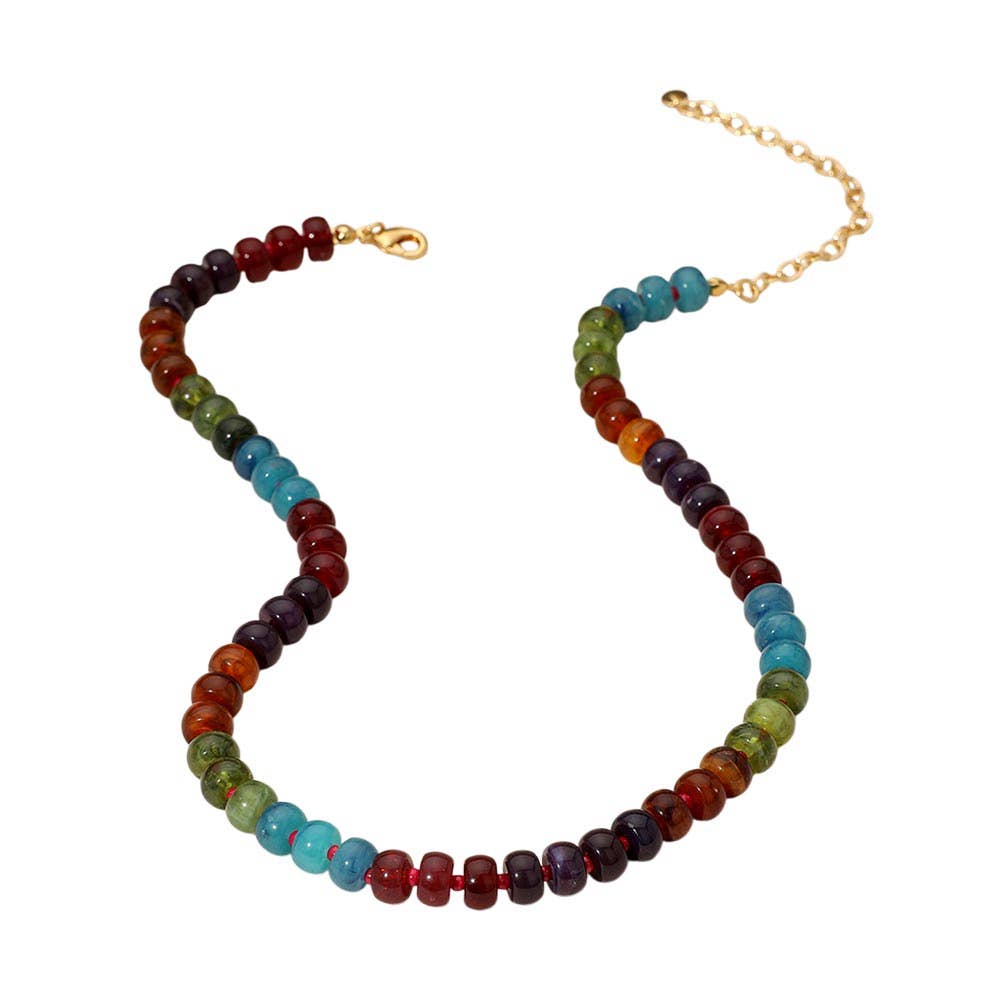 Colorful Round Beaded Necklace: Gold,Light,Multi