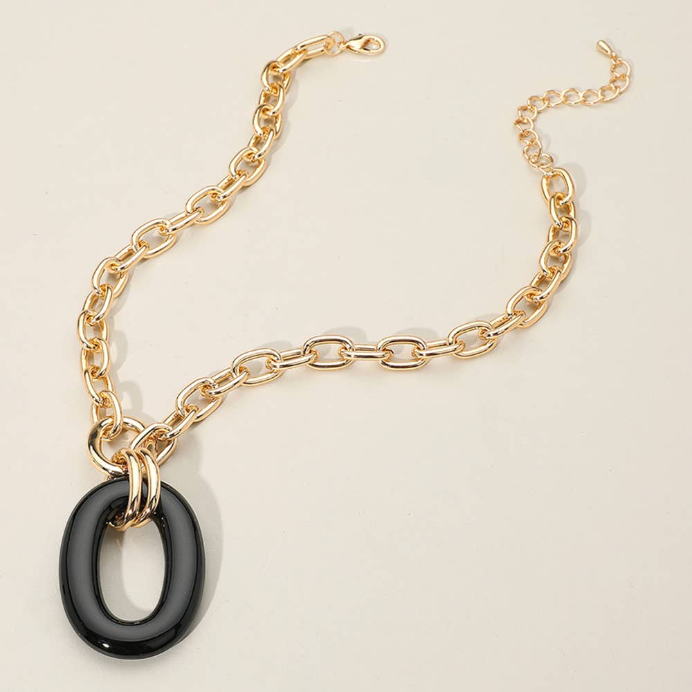 Celluloid Acetate Oval Ring Pendant Chunky Chain Necklace: Tortoise