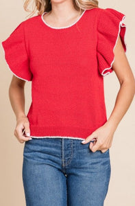 U-Neck Knit Ruffled Top