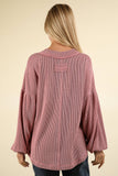 NJ Wine Ribbed V-Neck Knit Top