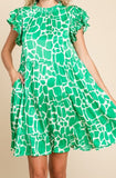 Green Satin Print Dress