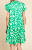 Green Satin Print Dress