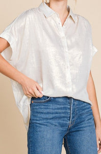 Pearl Cuffed Sleeve Blouse