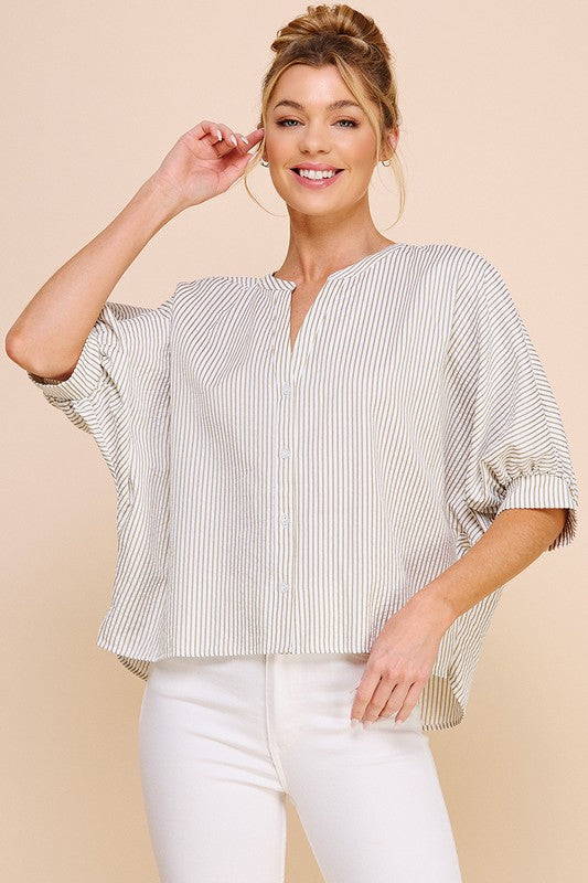 AR Pinstripe Seesucker Blouse