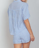 Cotton Gauze Striped Shirt Top & Shorts Set