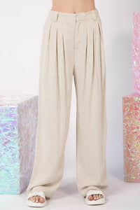 VJ Pleated Linen Wide Leg Pants