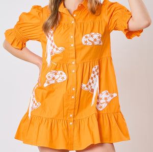 Orange Boots & Hats Dress