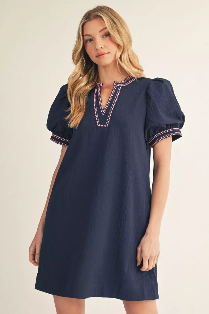 JD Navy Pink Trim Dress