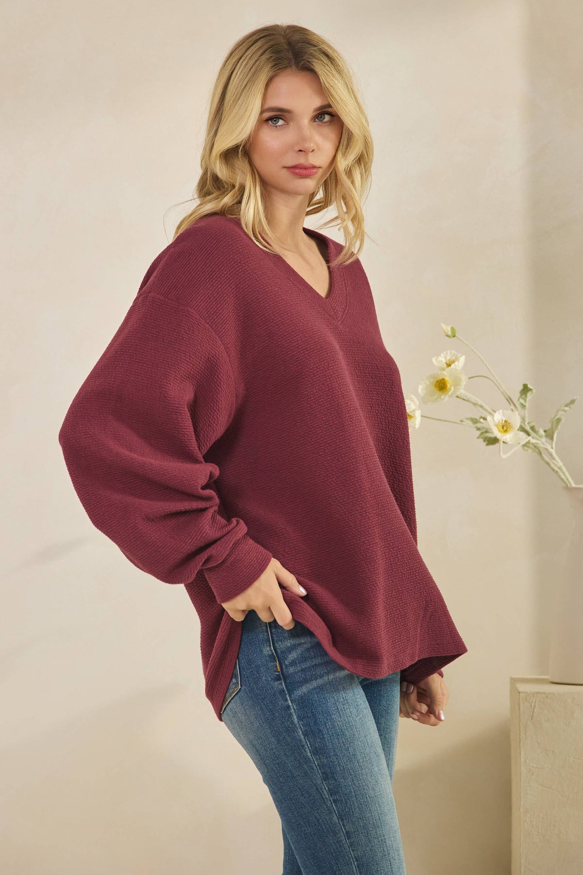 V-NECK PREPPY CLOUDY wine