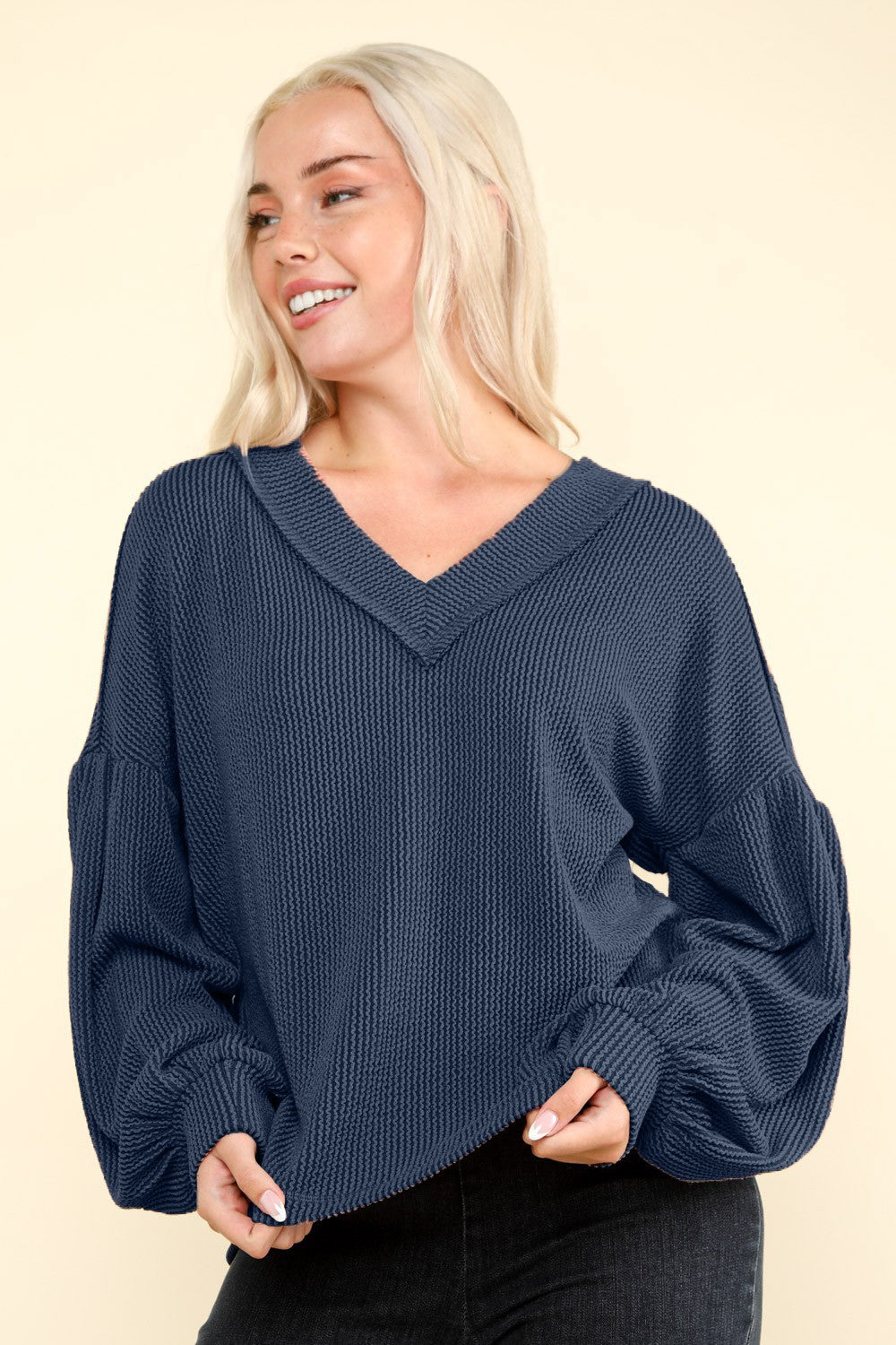 Curvy VJ Ribbed V Neck