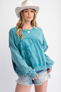 ES Teal Flower Washed Terry SS