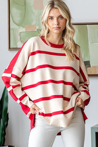 FL Oversized Red Striped Sweater