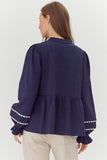 Navy Baby Doll Top W/ Scallop