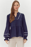 Navy Baby Doll Top W/ Scallop